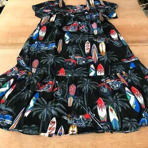 Ali'i Hawaiian Dress Women S Red Motorcycle Floral Square Neck Midi Short Sleeve